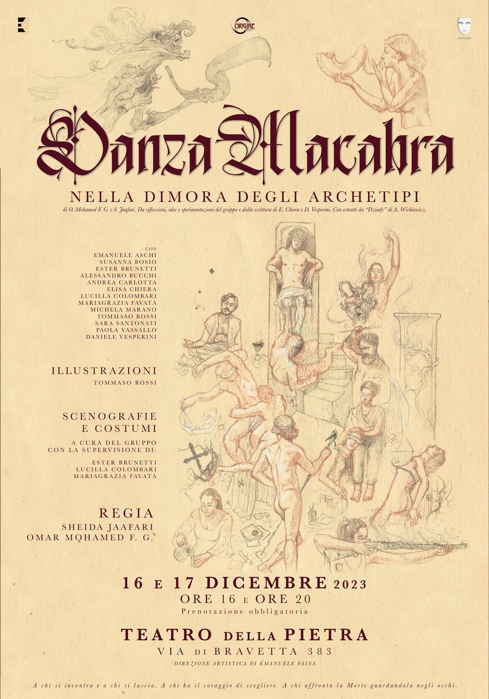 Locandina di «Danza Macabra, nella dimora degli archetipi», Teatro della Pietra, 16 e 17 dicembre 2023